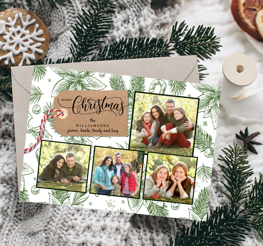 Vintage Green Wrapping Christmas Card Template for Canva - TNPC140