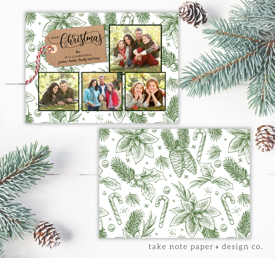 Vintage Green Wrapping Christmas Card Template for Canva - TNPC140