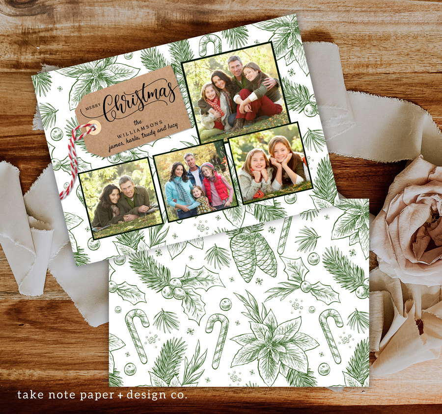 Vintage Green Wrapping Christmas Card Template for Canva - TNPC140