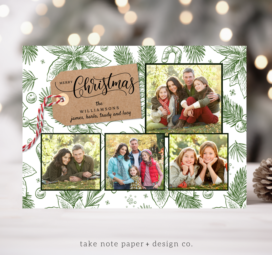 Vintage Green Wrapping Christmas Card Template for Canva - TNPC140