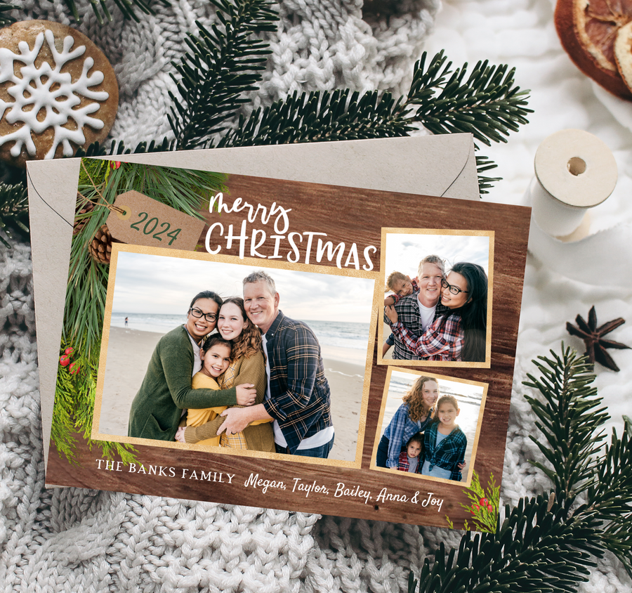 Rustic Tag Christmas Card Template for Canva - TNPC169