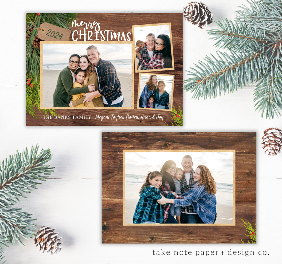 Rustic Tag Christmas Card Template for Canva - TNPC169