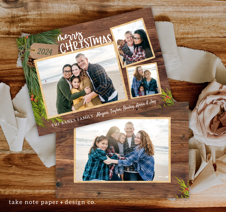 Rustic Tag Christmas Card Template for Canva - TNPC169