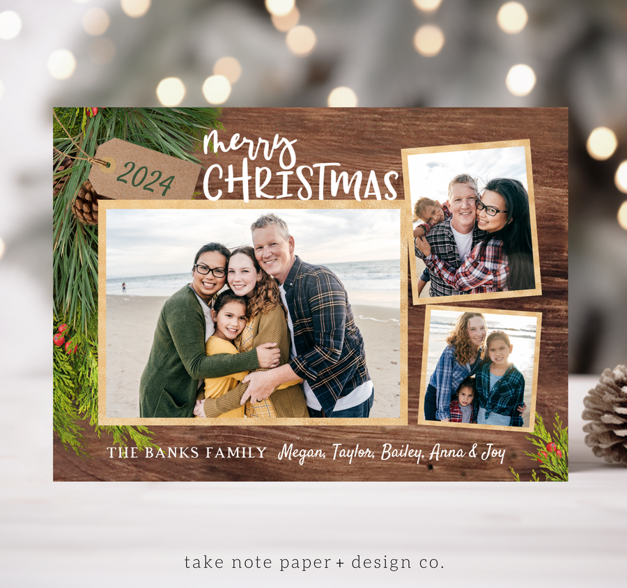 Rustic Tag Christmas Card Template for Canva - TNPC169