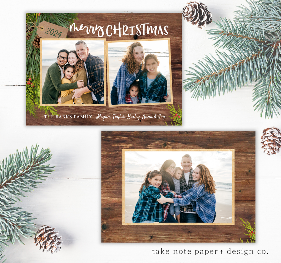 Rustic Tag Christmas Card Template for Canva - TNPC169