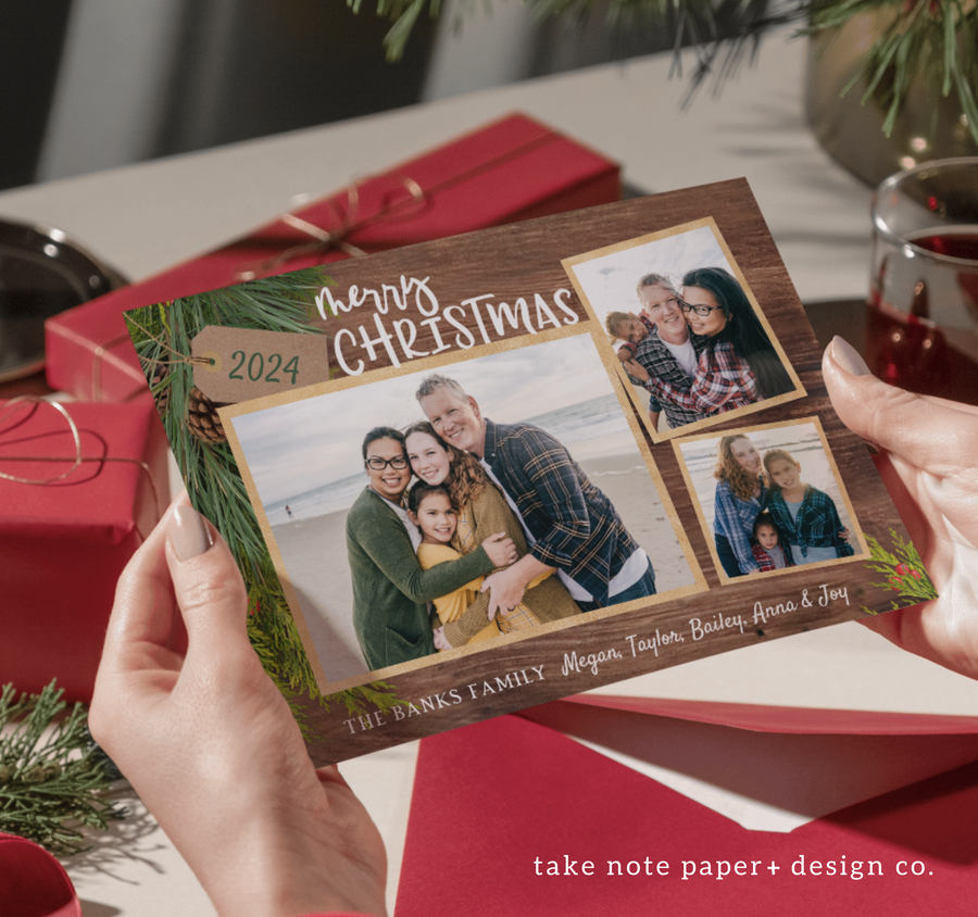 Rustic Tag Christmas Card Template for Canva - TNPC169