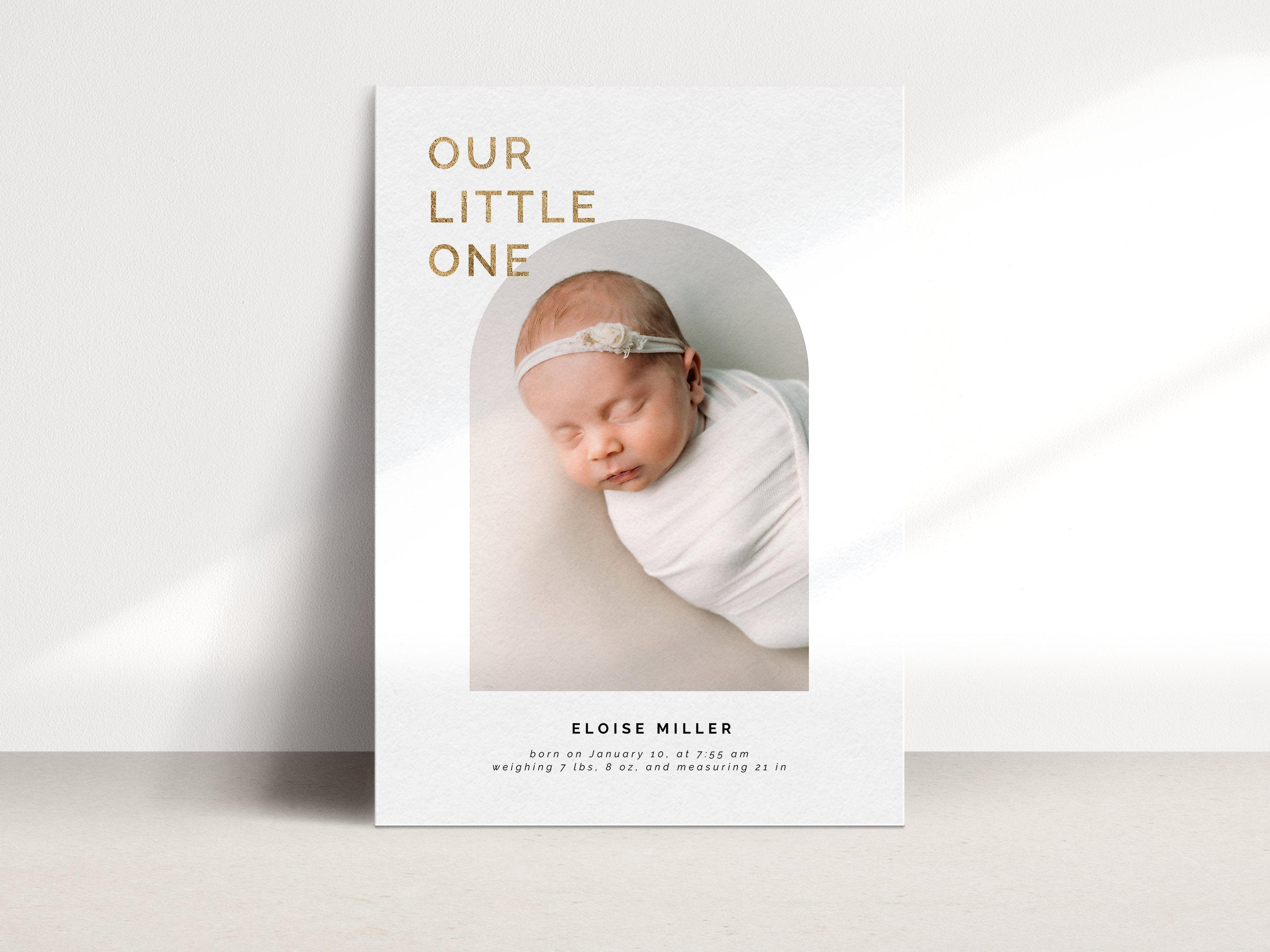 Birth Announcement Card with Arch Photo Frame Template for Canva - NG3 ...