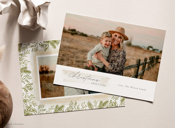 Greenery Christmas Card Template - Boho Christmas Card for Canva, Editable boho card instant download, modern photo Christmas card template - SLM12