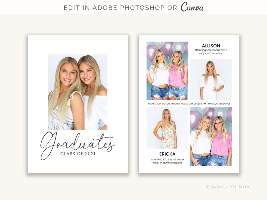 Twin Senior Graduation Card template for Photoshop and Canva - SLM55
