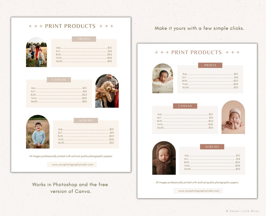 Price List Template for Photography Business for Canva - SLM68