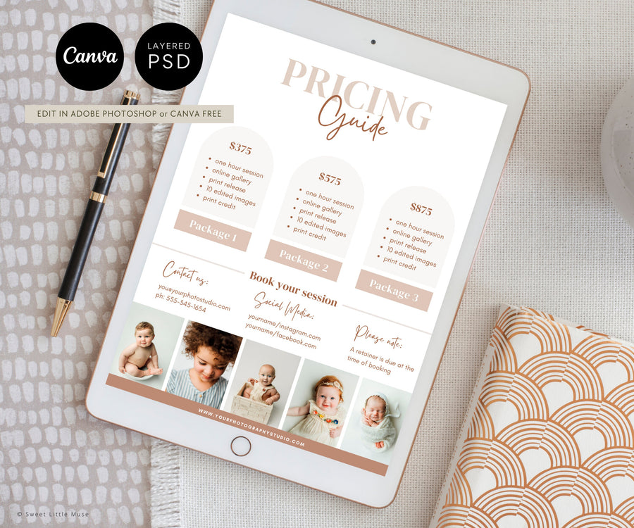Photography Printable Pricing Template for Canva  - SLM64