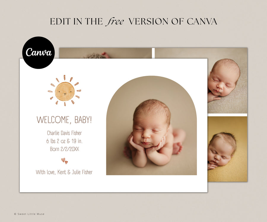 Sunshine Birth Announcement Template for Canva - SLM73