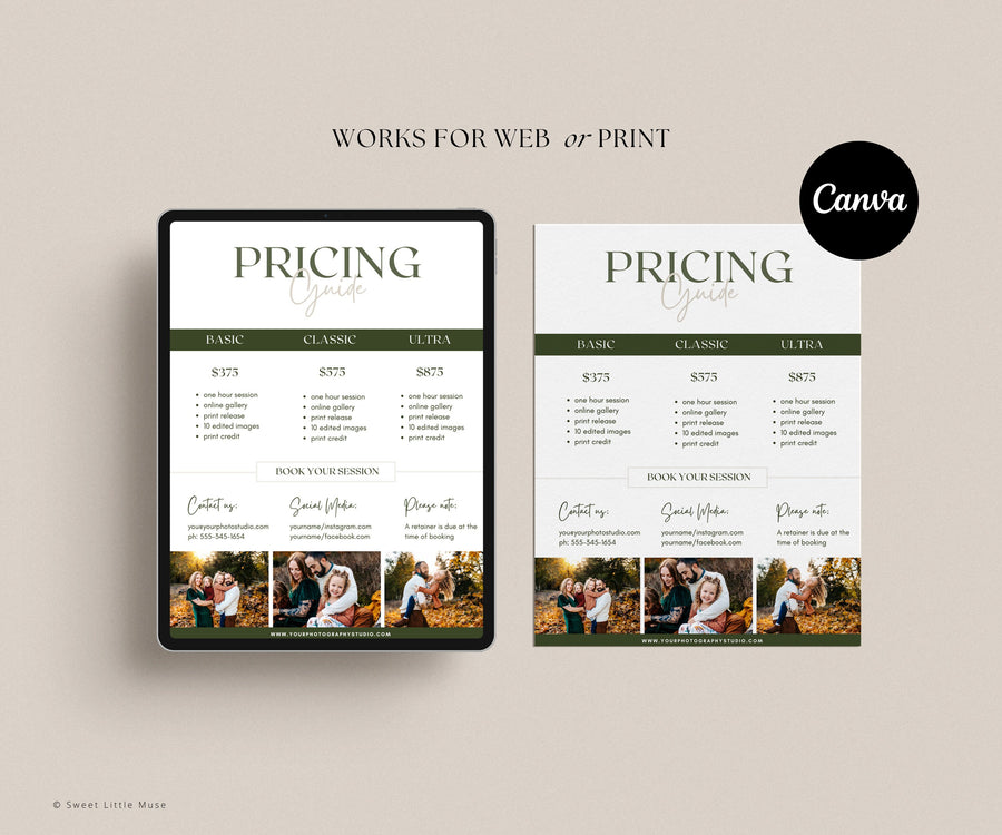 One Page Pricing Guide for Photographers for Canva - SLM69