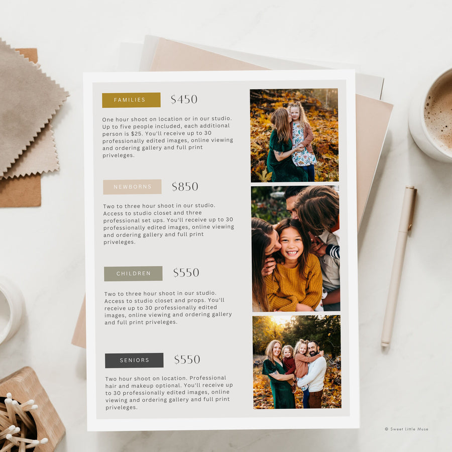 Photography Price List Template for Canva - SLM76