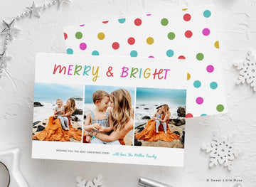 Polka Dot Christmas Card template for Canva, Colorful Christmas Card Template, Editable Christmas card, instant download holiday card Canva - SLM07