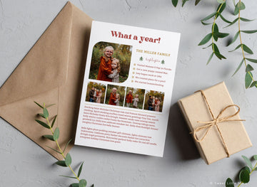 Year in Review Christmas card template for Canva, Holiday newsletter template, Christmas card template with photos, instant download card - SLM04