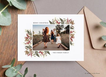 Boho Christmas Card template w photos - Editable Minimalist Christmas Card - Modern Holiday card - editable Christmas card instant download - SLM05