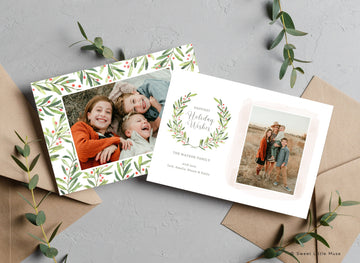 Watercolor Christmas Card Template for Canva, Holiday Photo Card template, editable christmas card template instant download card, printable - SLM14