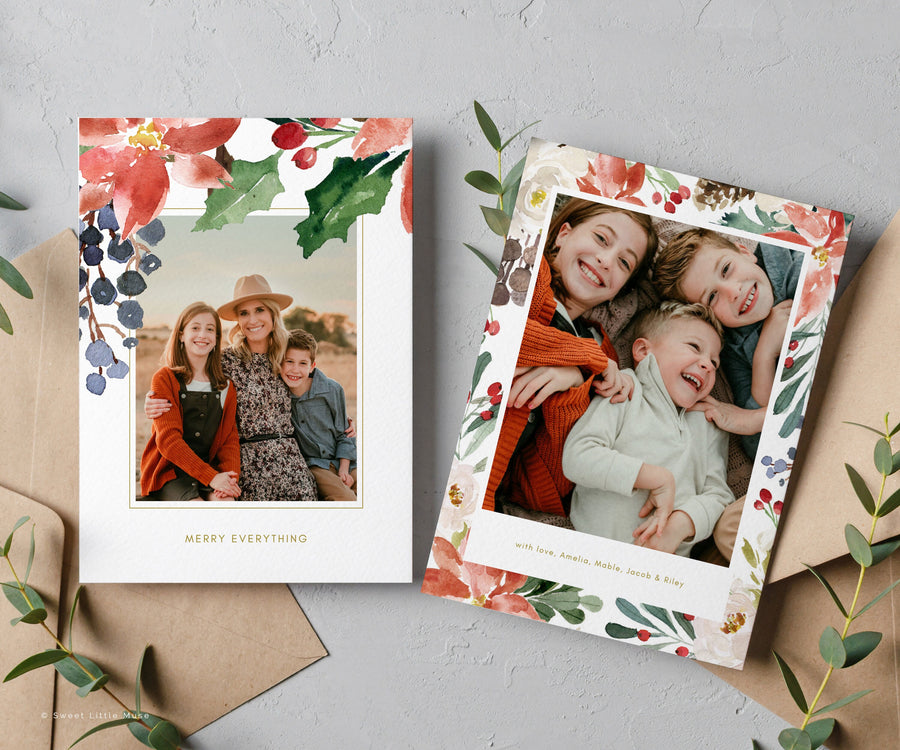 Watercolor Christmas Card Template for Canva - SLM11