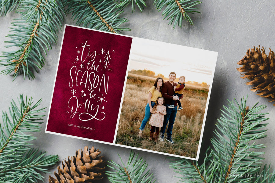 Burgundy Christmas Card Template for Canva - SLM03 β Birdesign burgundy-christmas-card-template-for-canva-slm03-birdesign