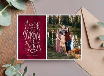 Burgundy Christmas card template for Canva, Editable Christmas card with pictures, printable Christmas card, instant download Christmas card - SLM03
