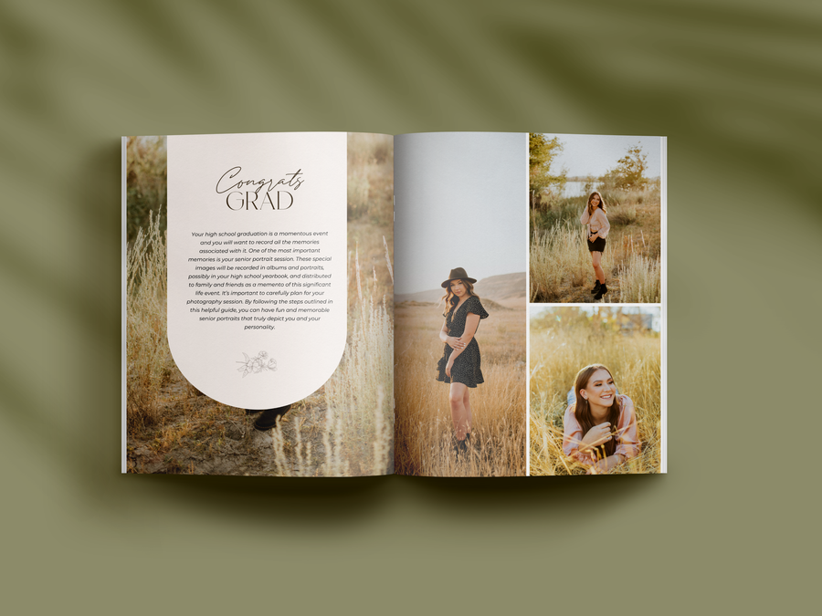 CANVA Senior Photography style Guide magazine Template, Graduation Photography Welcome Guide Template, Photoshop price list CANVA template - MG057