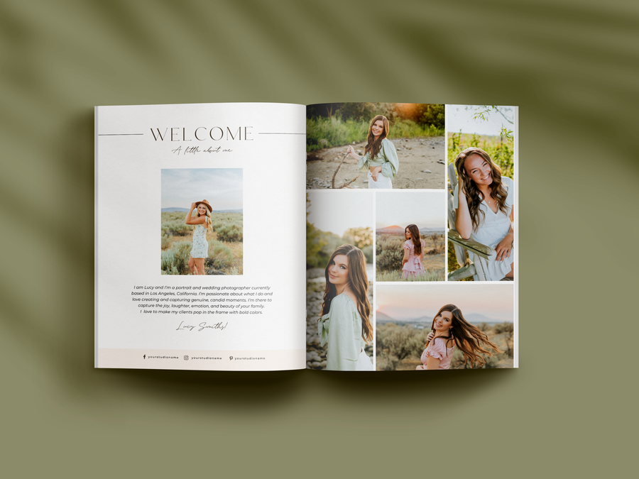 CANVA Senior Photography style Guide magazine Template, Graduation Photography Welcome Guide Template, Photoshop price list CANVA template - MG057