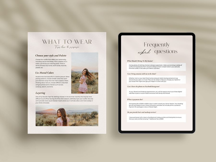 CANVA Senior Photography style Guide magazine Template, Graduation Photography Welcome Guide Template, Photoshop price list CANVA template - MG057