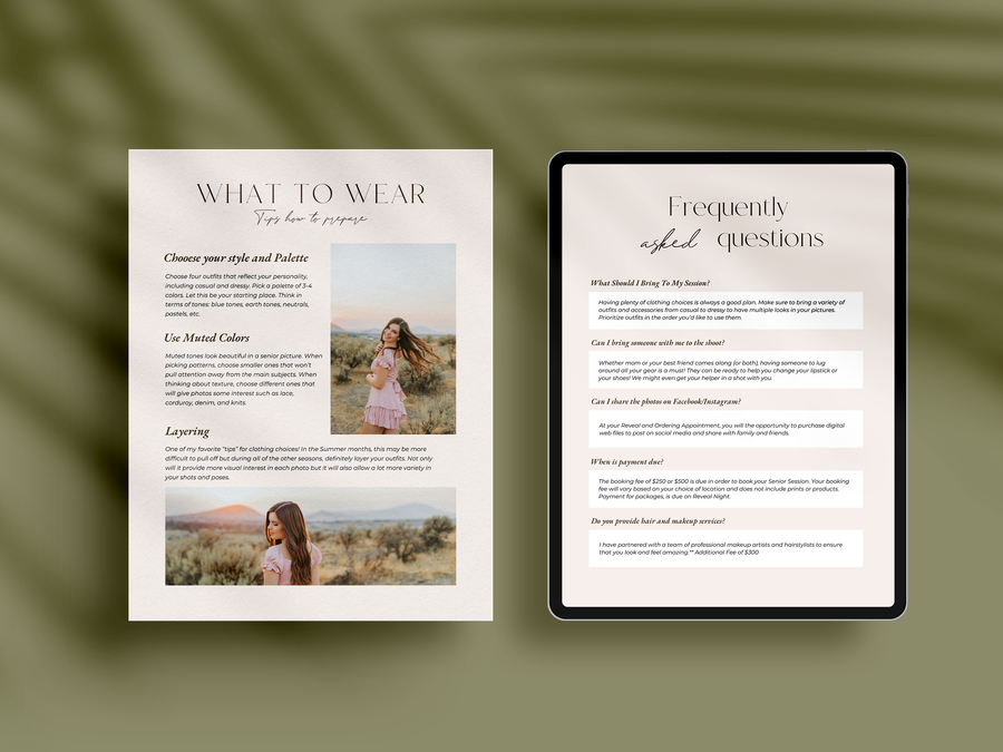 CANVA Senior Photography style Guide magazine Template, Graduation Photography Welcome Guide Template, Photoshop price list CANVA template - MG057