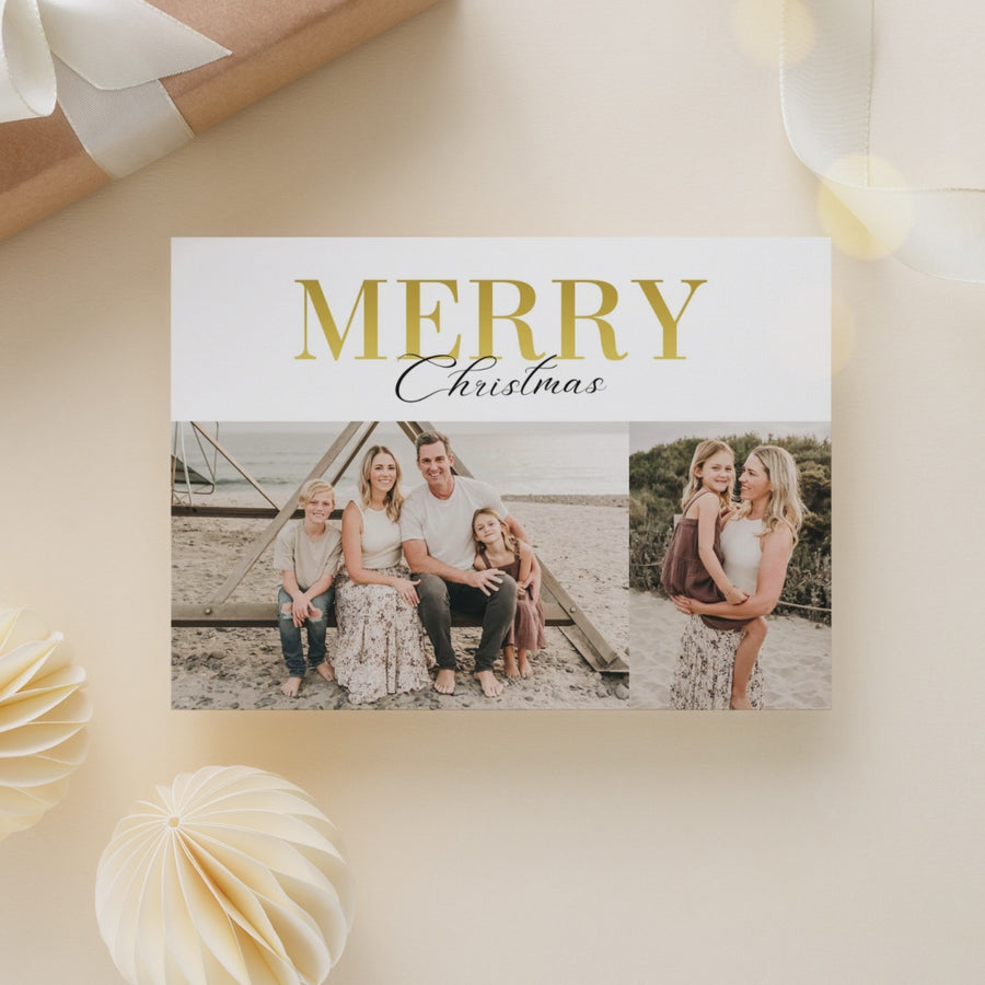 Golden Merry Christmas Card Template, Holiday Card Template, Canva Template, 5x7 Christmas photo card,Printable Photoshop Holiday Photo Card - CD481