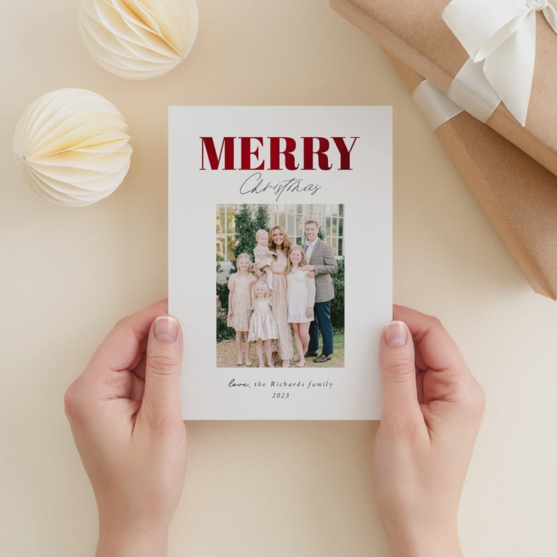 Merry Christmas Card Template, Printable Christmas Photo Card, Holiday Photo Card Template, Family Canva Template,Photoshop Holiday Card 5x7 - CD490