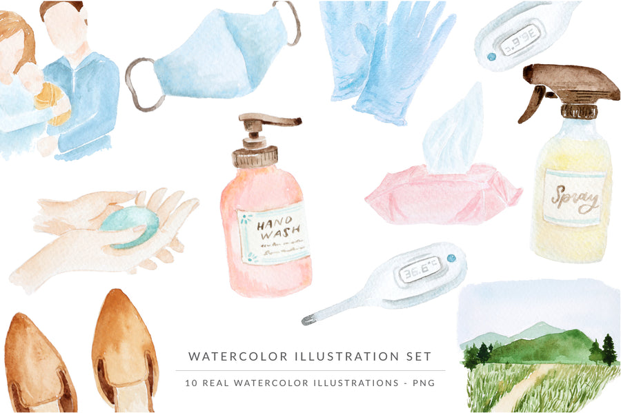 Watercolor Illustrations Pack - Covid-19