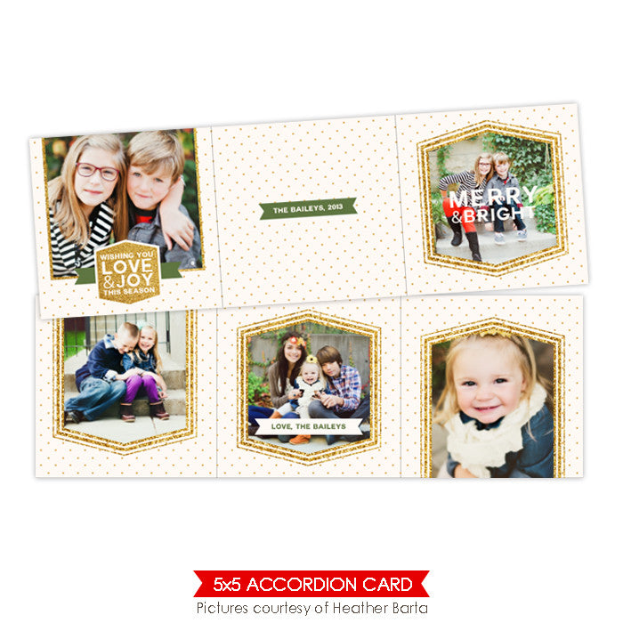 Holiday accordion card 5x5 | Glitter frames - e955