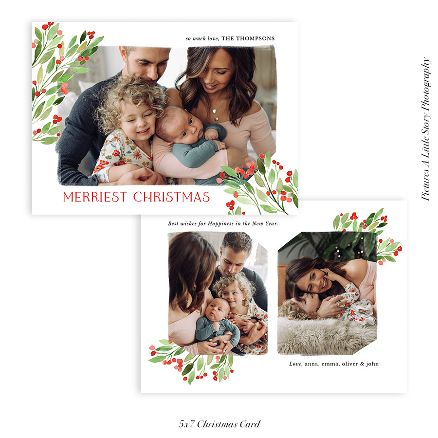 Christmas Photocard Template | Holly Berry