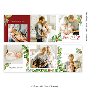 Christmas accordion card 5x5 (Trifolded) | Holly Berries