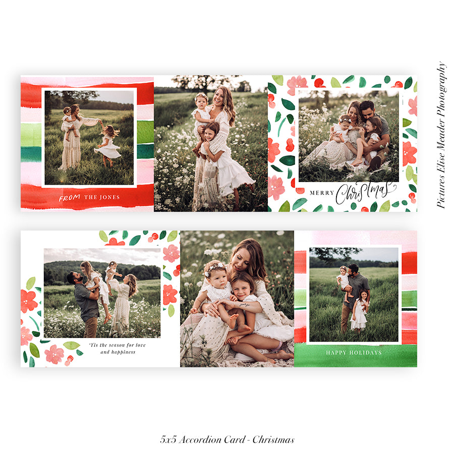 Christmas accordion card 5x5 (Trifolded) | Berries and Blooms