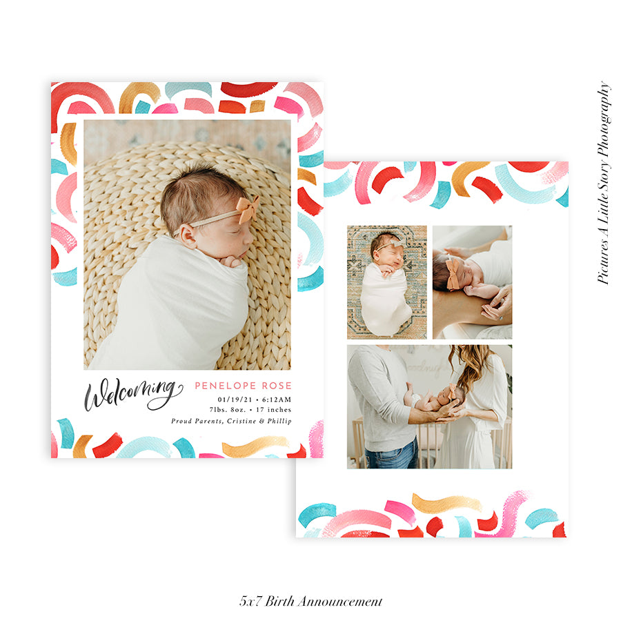Birth Announcement Photocard | Colorful Welcoming