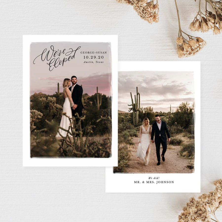 We're Eloped Wedding Announcement 5x7 cards