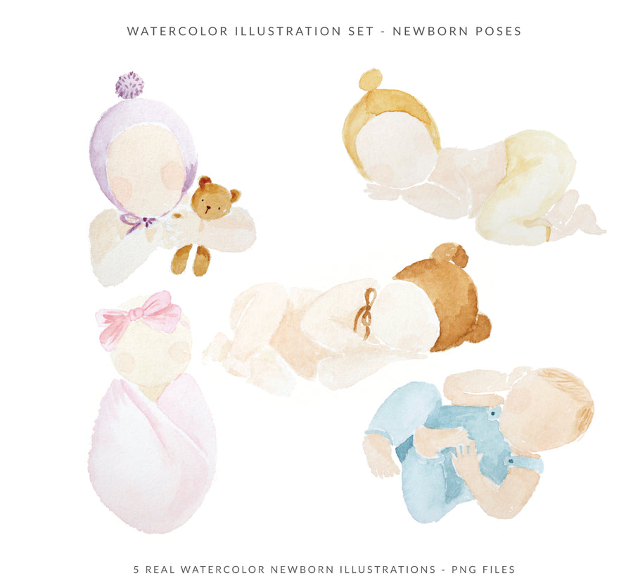 Watercolor Illustrations Pack - Newborn Pose