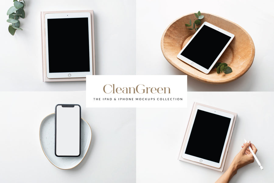 CleanGreen Ipad & Iphone Mockups Collection | 8 Stock Images
