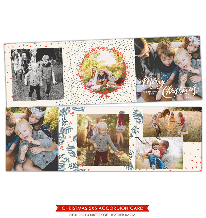 Holiday accordion card 5x5 | Red Snow trifolded