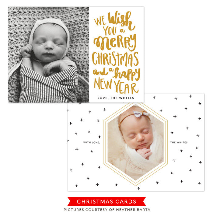 Christmas Photocard Template | Gold and cross