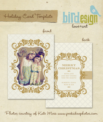 Holiday Photocard Template | Vintage gold frame