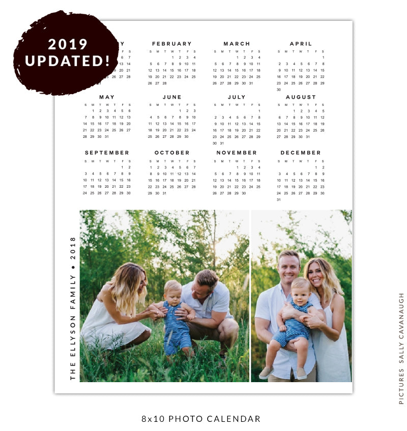 8x10 2019 calendar template | Green and clean