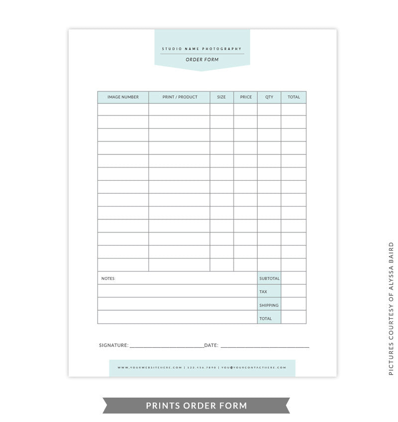 8.5x11 Prints Order Form Template | Green Prints Order