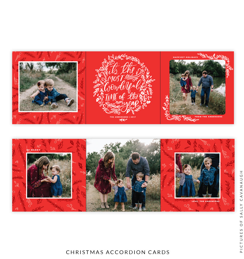 Holiday accordion card 5x5 | Wonderful lettering