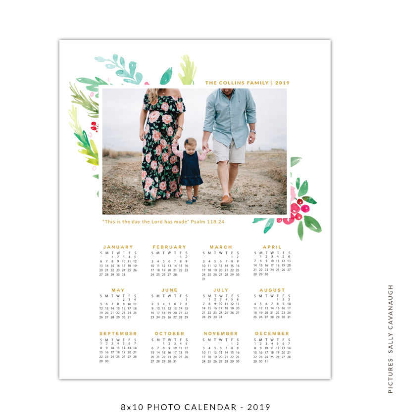 8x10 2019 calendar template | Watercolor garden