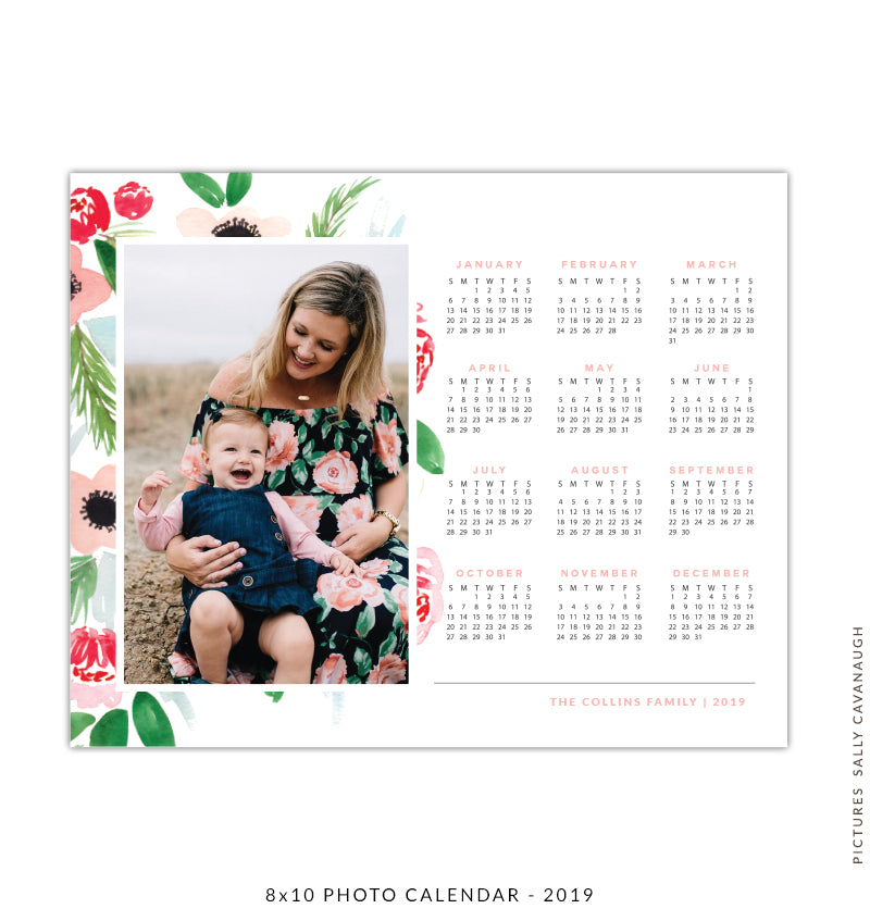 8x10 2019 calendar template | Flowers love