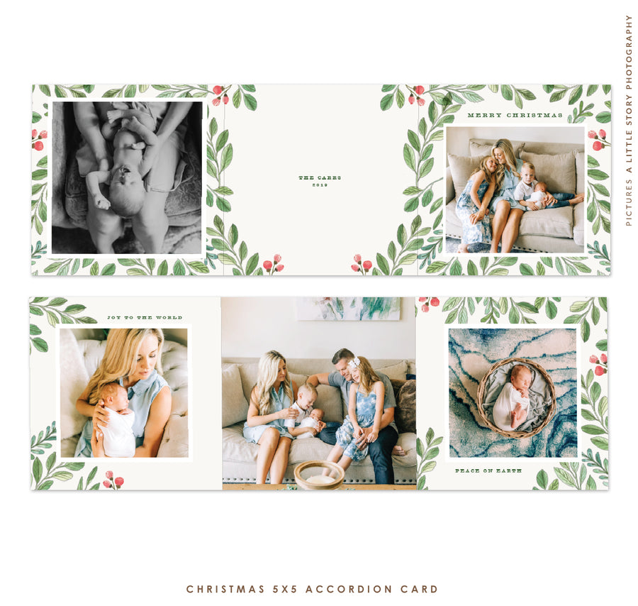 Christmas accordion card 5x5 (Trifolded) | Green Gardens
