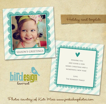 Holiday Photocard Template | Turquoise heart 5x5